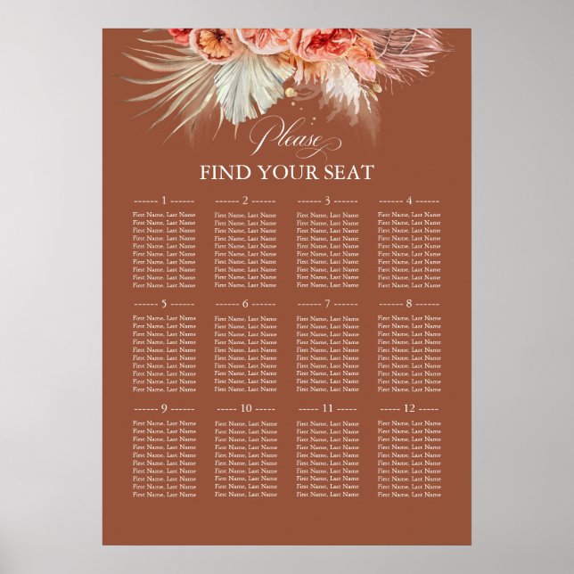 Terracotta Floral Wedding Seating Chart (Front)