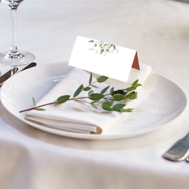 Terracotta Floral White Greenery Foliage Blank Place Card (Lovely Terracotta and white table blank place card.)