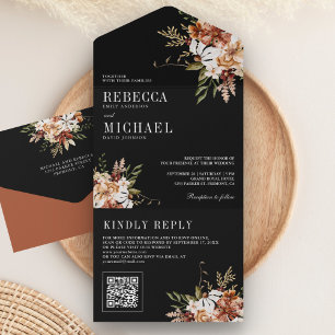 Terracotta Floral Wildflower Black Wedding All In One Invitation