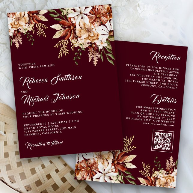 Terracotta Floral Wildflower Burgundy Wedding Invitation (Creator Uploaded)