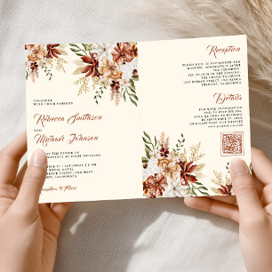 Terracotta Floral Wildflower Cream Wedding Invitation