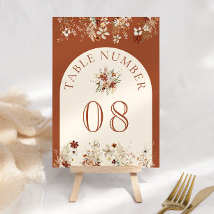 Terracotta Floral Wildflower Cream Wedding Table Number