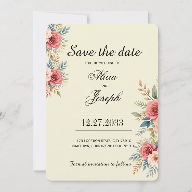 Terracotta Florals Flower Save the Date (Front)
