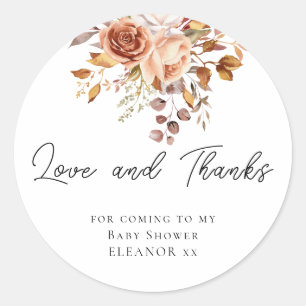 Terracotta Florals Love Thanks Baby Shower Classic Round Sticker