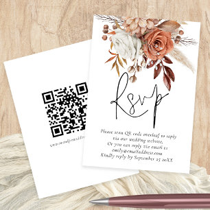 Terracotta Florals QR Code Mariage Carte RSVP