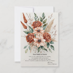 Terracotta Florals Rustic Boho Wedding Thank You Card