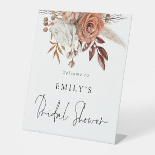 Terracotta Florals Welcome to Bridal Shower Pedestal Sign