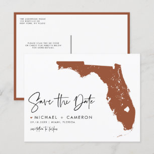 Terracotta Florida State Map QR Code Save the Date Announcement Postcard
