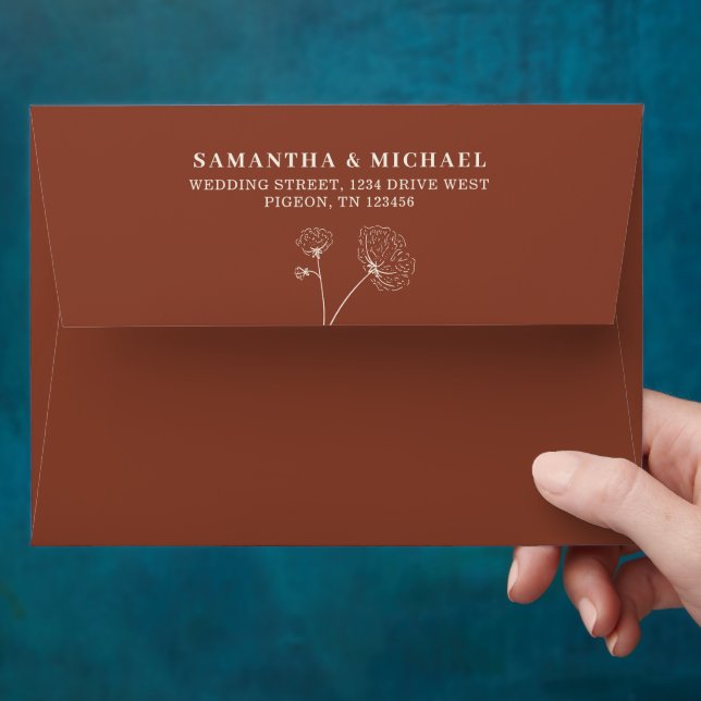 Terracotta Flower Cotton Elegant Wedding Envelope (Hand)