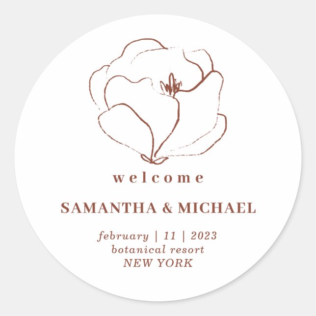 Terracotta Flower Indie Rustic Welcome Wedding Classic Round Sticker (Front)