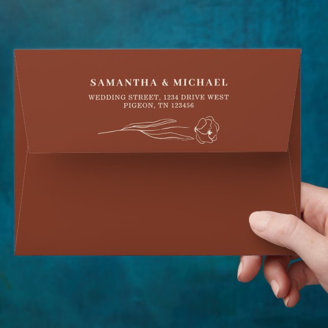 Terracotta Flower Line Elegant Wedding Envelope (Hand)