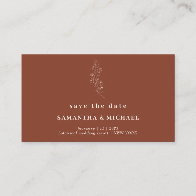 Terracotta Flower Mini Save The Date Enclosure Card (Front)