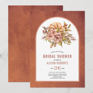 Terracotta flowers and pumpkin fall bridal shower invitation