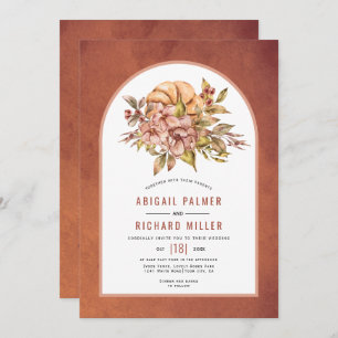 Terracotta flowers and pumpkin fall wedding invit invitation