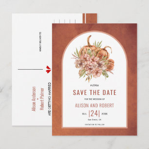 Terracotta flowers and pumpkins Save the Date Postcard