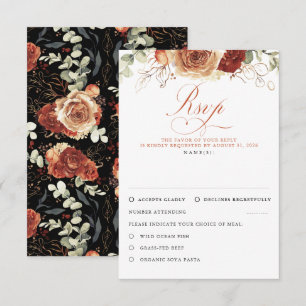 Terracotta Flowers Black Wedding RSVP Card