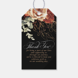 Terracotta Flowers Boho Black Thank You Gift Tags