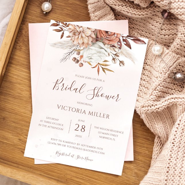 Terracotta Flowers Boho Fall Earthy Bridal Shower Invitation (Creator Uploaded)