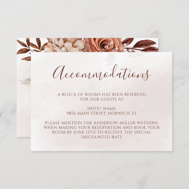 Terracotta Flowers Boho Fall Wedding Accommodation Enclosure Card (Front/Back)