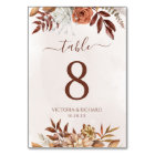 Terracotta Flowers Boho Fall Wedding Table Number