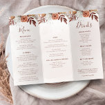 Terracotta Flowers Boho Fall Wedding Trifold Menu<br><div class="desc">Fall in love with this charming trifold wedding menu card! This trendy design features a warm and inviting fall colour palette with terracotta florals and leaves, perfect for a rustic or boho-inspired wedding. The trifold format provides plenty of space to showcase your delicious menu options, while the elegant typography and...</div>
