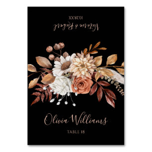Terracotta Flowers Fall Black Wedding Place Card