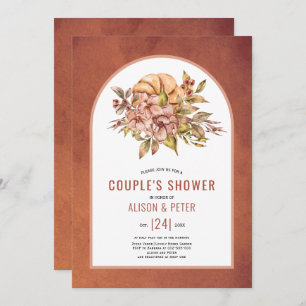 Terracotta flowers, pumpkin fall couples shower  invitation