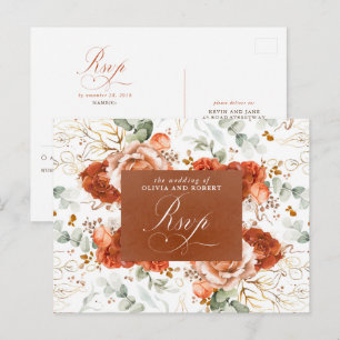 Terracotta Flowers Wedding RSVP Postcard