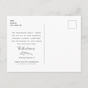 Terracotta Foliage Funeral Thank You Name & Date Postcard