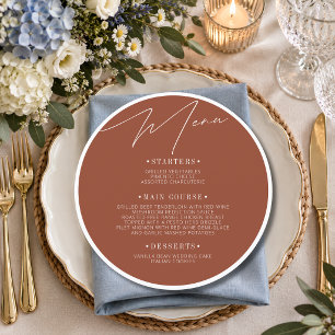 Terracotta Formal Round Wedding Guest Place Menu