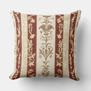 Terracotta French Country Toile Floral Stripe Throw Pillow