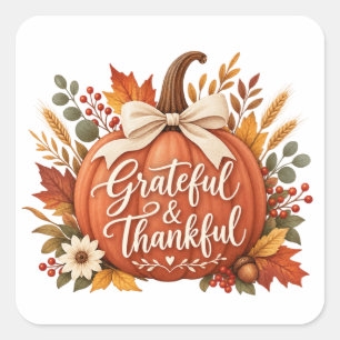 Terracotta Friendsgiving Paper Napkins, Grateful Square Sticker