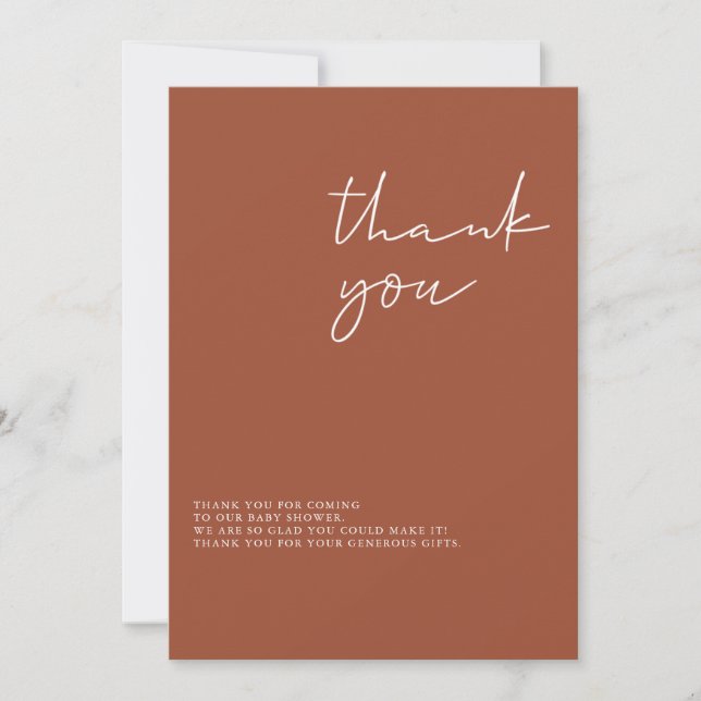 Terracotta Gender Neutral Baby Shower Thank You Invitation (Front)