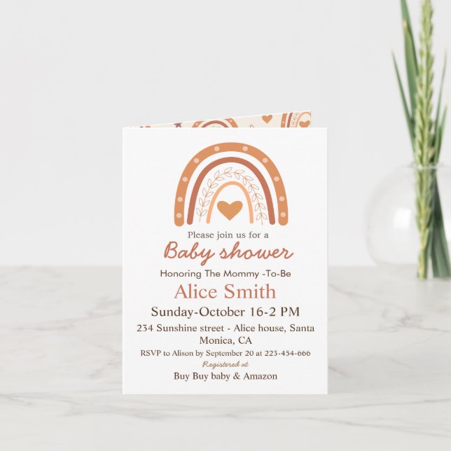 Terracotta Gender Neutral boho rainbow baby shower Invitation (Front)