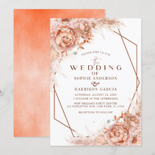 Terracotta Geometric Floral Pampas Grass Wedding Invitation