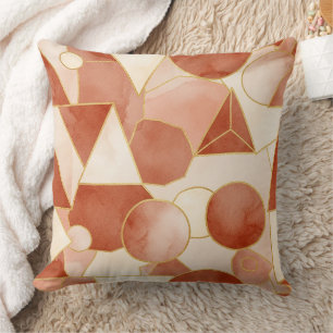 Terracotta Geometric - Gold Line Art Mosaic (1) Throw Pillow