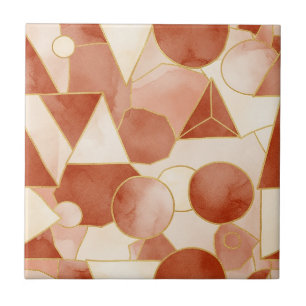 Terracotta Geometric - Gold Line Art Mosaic Tile