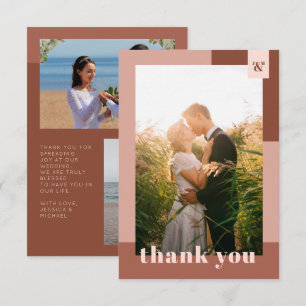 Terracotta Geometric Typography Photo Wedding Thank You Card