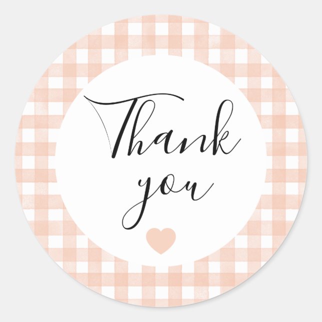 Terracotta Gingham Thank You Favour Sticker (Front)