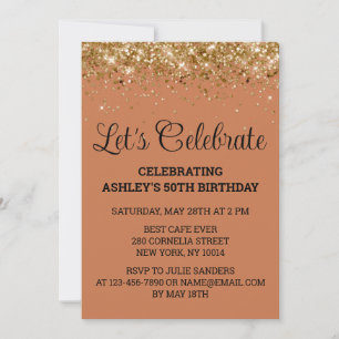 Terracotta Glitter 50th Birthday Let's Celebrate Invitation