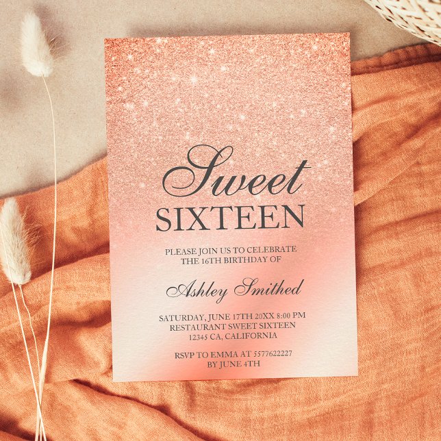 Terracotta glitter ombre metallic chic Sweet 16 Invitation (Creator Uploaded)