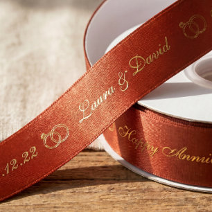 Terracotta Gold Anniversary Personalized Name Satin Ribbon