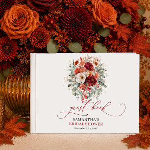 Terracotta Gold Burgundy Floral autumn bridal show Guest Book