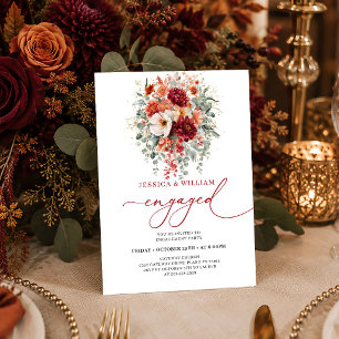 Terracotta Gold Burgundy Floral Autumn engagement Invitation
