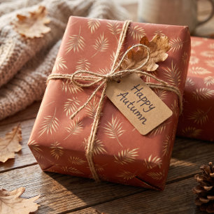 Terracotta Gold Fall Leaves Wrapping Paper