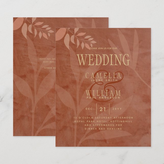 Terracotta Gold Fall Wedding Leaves Modern (Front/Back)