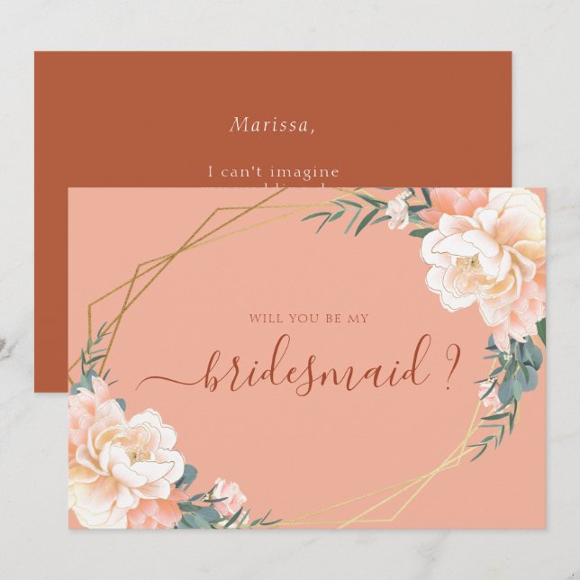 Terracotta Gold Floral Will You Be My Bridesmaid Invitation (Front/Back)