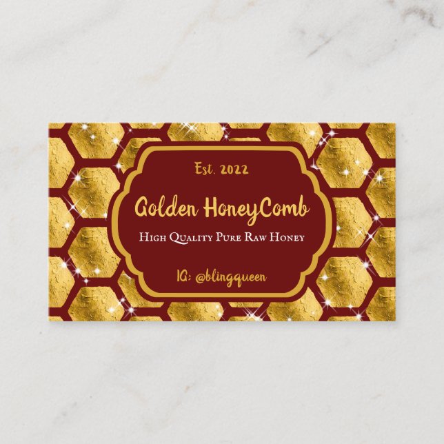 Terracotta Gold Foil Honeycomb Honey Bee Business Card (Front)