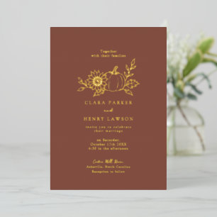 Terracotta Gold Foil Pumpkin Wedding Invitation