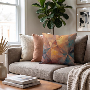 Terracotta Gold Geometric Abstract Faceted Pattern Throw Pillow